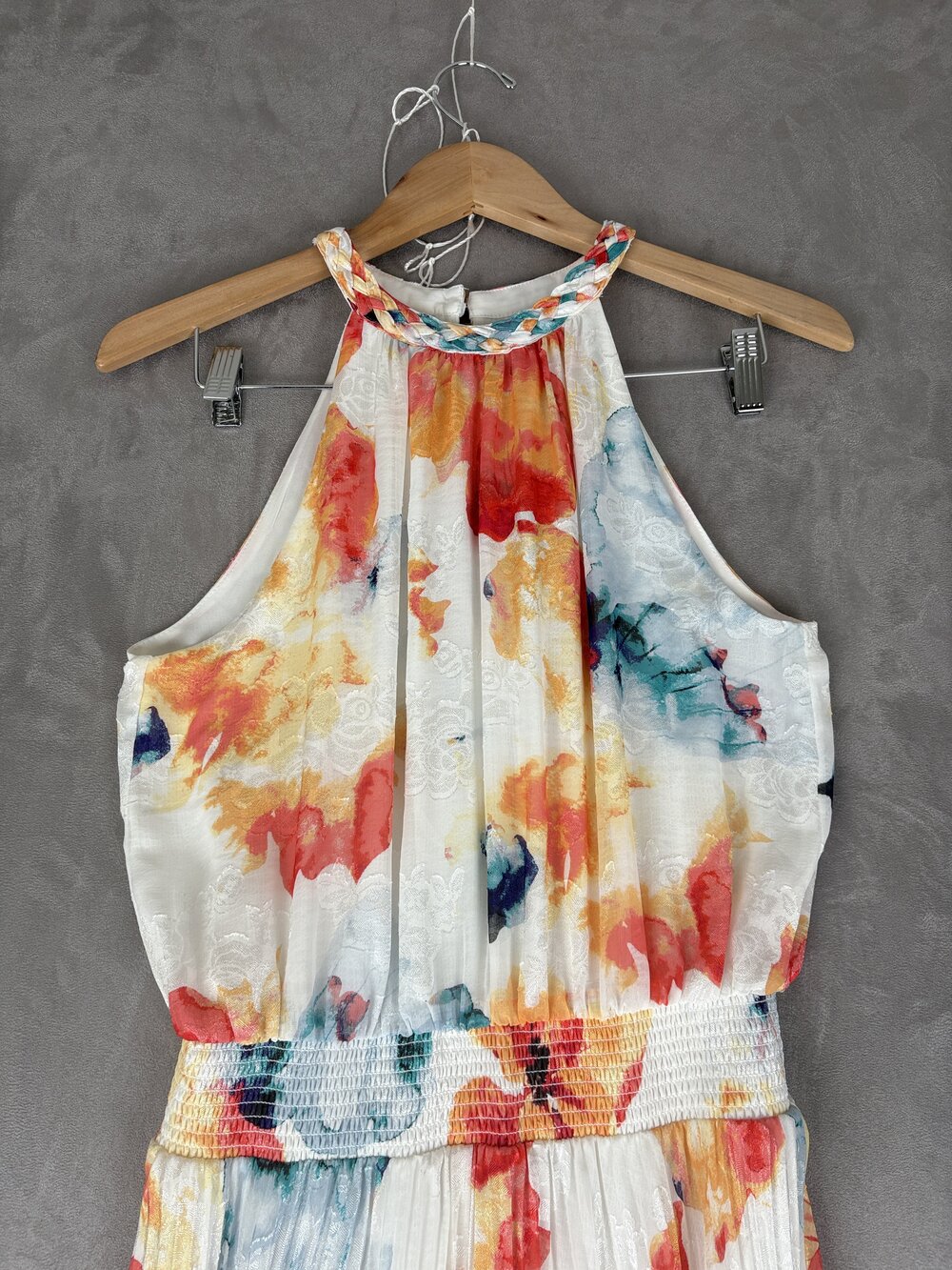 White House Black Market Floral Pleated Halter Maxi Dress Sz 4 - Picture 6 of 9